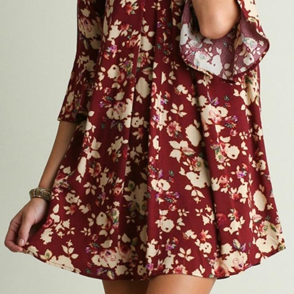 UMGEE Flirty Floral Burgundy Mini Dress Women's S - Picture 7 of 7